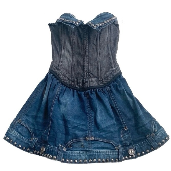 GUESS Project Runway “Natazha” Corset Lace-up Studded Denim Dress Size 1 (XS) - Picture 5 of 16